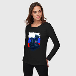 Лонгслив хлопковый женский Военные РФ и флаг - neuro art, цвет: черный — фото 2