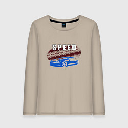 Лонгслив хлопковый женский Машина с надписью Скорость, цвет: миндальный