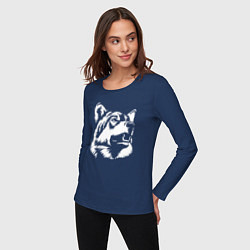 Лонгслив хлопковый женский Голова волка Wolf head, цвет: тёмно-синий — фото 2