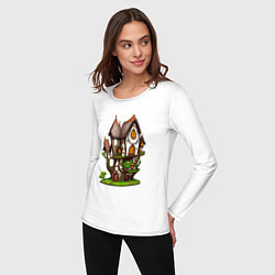 Лонгслив хлопковый женский Многоэтажный сказочный домик, цвет: белый — фото 2