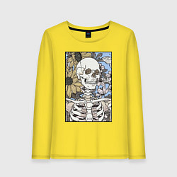 Лонгслив хлопковый женский Скелет в подсолнухах, цвет: желтый