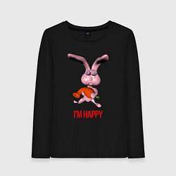 Лонгслив хлопковый женский Счастье кролика, цвет: черный