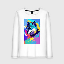 Женский лонгслив Wolf - pop art - neural network