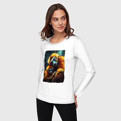 Лонгслив хлопковый женский Игрунковые обезьянки, цвет: белый — фото 2