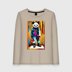 Лонгслив хлопковый женский Funny panda - pop art, цвет: миндальный