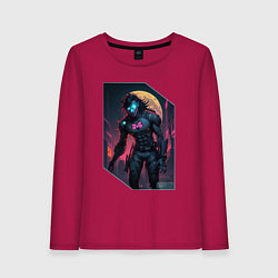 Лонгслив хлопковый женский Киберпанк оборотень, цвет: маджента