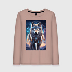 Лонгслив хлопковый женский Шаман волк, цвет: пыльно-розовый