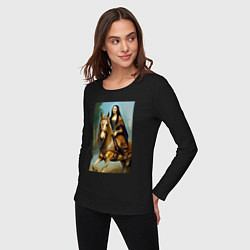 Лонгслив хлопковый женский Мона Лиза верхом на коне, цвет: черный — фото 2