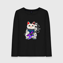 Женский лонгслив Рок кот нэко с микрофоном и гитарой