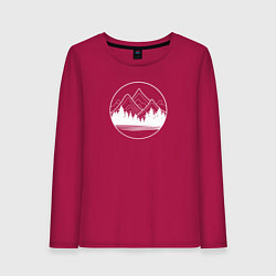 Лонгслив хлопковый женский Горы и лес минимализм, цвет: маджента