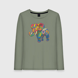 Лонгслив хлопковый женский Разноцветный слоник, цвет: авокадо