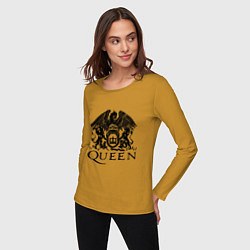 Лонгслив хлопковый женский Queen - logo, цвет: горчичный — фото 2