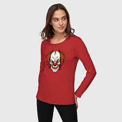 Лонгслив хлопковый женский Clown skull, цвет: красный — фото 2