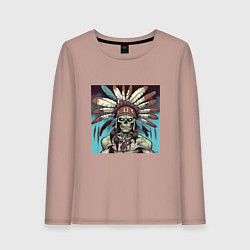 Женский лонгслив Индеец зомби с перьями на голове