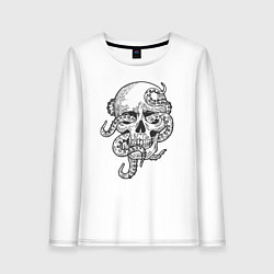 Лонгслив хлопковый женский Skull octopus, цвет: белый