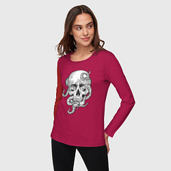 Лонгслив хлопковый женский Skull octopus, цвет: маджента — фото 2