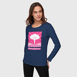 Лонгслив хлопковый женский Розовый гриб - Барбигеймер, цвет: тёмно-синий — фото 2