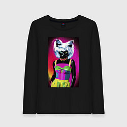 Женский лонгслив Cat fashionista - pop art - neural network