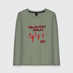 Лонгслив хлопковый женский Хэллоуин выбирает тебя, цвет: авокадо