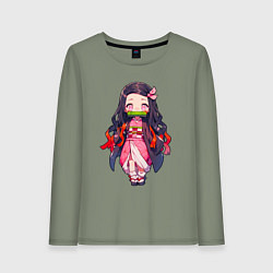 Лонгслив хлопковый женский Чиби Незуко - Клинок демонов, цвет: авокадо