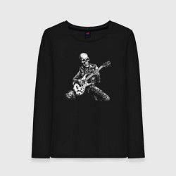 Лонгслив хлопковый женский Скелет с электрогитарой, цвет: черный