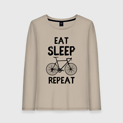 Лонгслив хлопковый женский Eat sleep bike repeat, цвет: миндальный