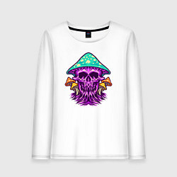 Лонгслив хлопковый женский Mushroom skull, цвет: белый