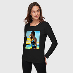 Лонгслив хлопковый женский Отдыхающая в купальнике, цвет: черный — фото 2