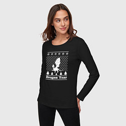 Лонгслив хлопковый женский Sweater dragon year, цвет: черный — фото 2