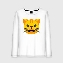 Лонгслив хлопковый женский Жёлтый котик счастлив, цвет: белый