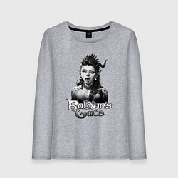 Лонгслив хлопковый женский Карлах - ахегао - черный и белый, цвет: меланж