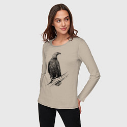 Лонгслив хлопковый женский Орёл на ветке, цвет: миндальный — фото 2