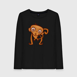 Лонгслив хлопковый женский Удивлённая обезьянка, цвет: черный