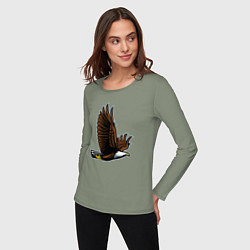 Лонгслив хлопковый женский Летящий орёл, цвет: авокадо — фото 2