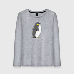 Лонгслив хлопковый женский Мультяшный пингвин сбоку, цвет: меланж
