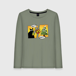 Лонгслив хлопковый женский Кот против елки, цвет: авокадо