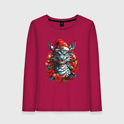 Лонгслив хлопковый женский Дракон в шапке Санта Клауса, цвет: маджента