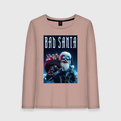 Лонгслив хлопковый женский Bad santa - ai art, цвет: пыльно-розовый