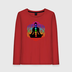 Лонгслив хлопковый женский Символ йоги - символы чакры, цвет: красный