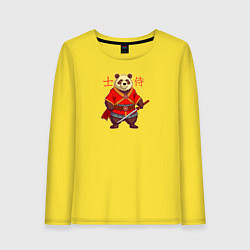 Лонгслив хлопковый женский Медведь самурай с катаной, цвет: желтый