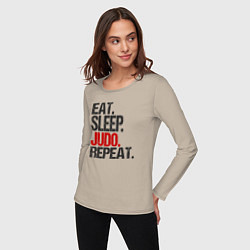 Лонгслив хлопковый женский Eat sleep judo repeat, цвет: миндальный — фото 2