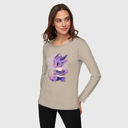 Лонгслив хлопковый женский Фиолетовый дракон в свитере, цвет: миндальный — фото 2