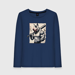 Лонгслив хлопковый женский Качок Булли с битой - нейросеть, цвет: тёмно-синий