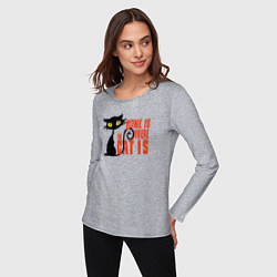 Лонгслив хлопковый женский Дом там где котик, цвет: меланж — фото 2