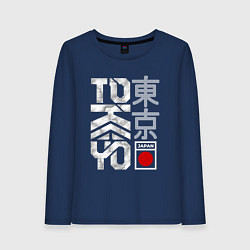 Лонгслив хлопковый женский Токио типографика, цвет: тёмно-синий