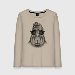 Лонгслив хлопковый женский Капибара хипстер, цвет: миндальный