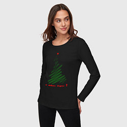 Лонгслив хлопковый женский Арт новогодняя елка, цвет: черный — фото 2