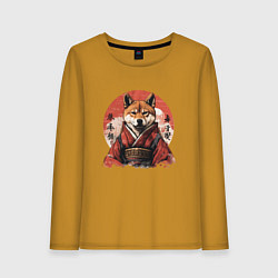 Лонгслив хлопковый женский Сиба ину, самурай, цвет: горчичный