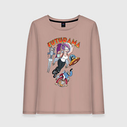 Лонгслив хлопковый женский Футурама в космосе, цвет: пыльно-розовый