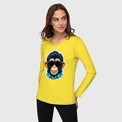 Лонгслив хлопковый женский Портрет обезьяны в темных очках, цвет: желтый — фото 2